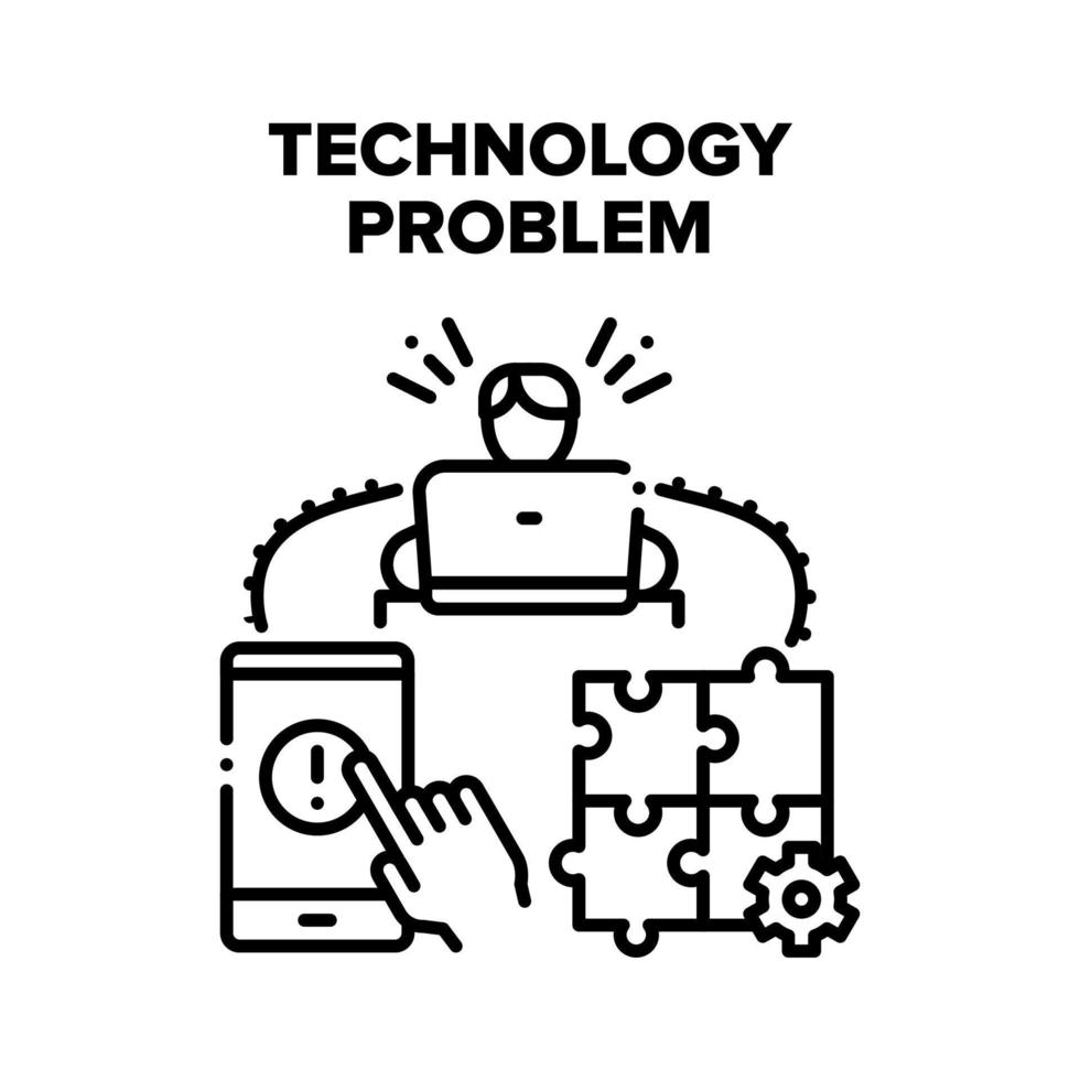 problema de tecnologia resolver ilustração em vetor preto