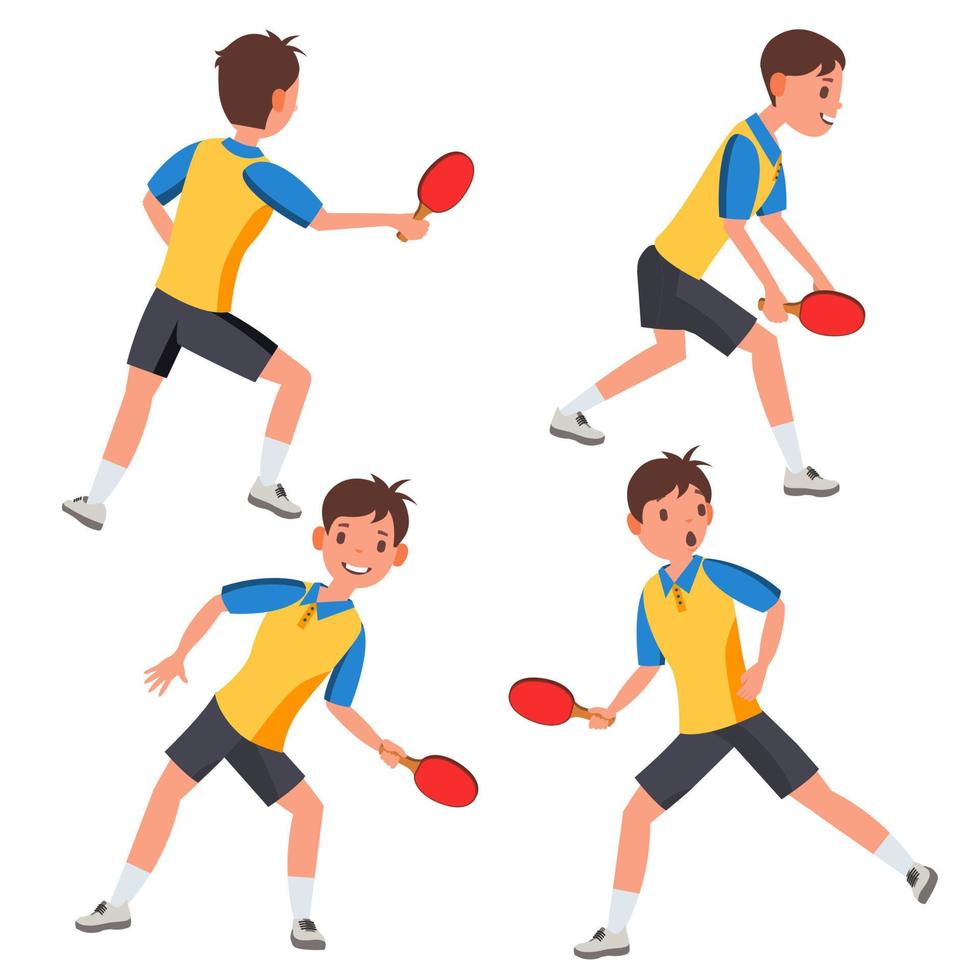 vetor de jogador masculino de tênis de mesa. em ação. torce a bola. pingue-pongue. ilustração de personagem de desenho animado