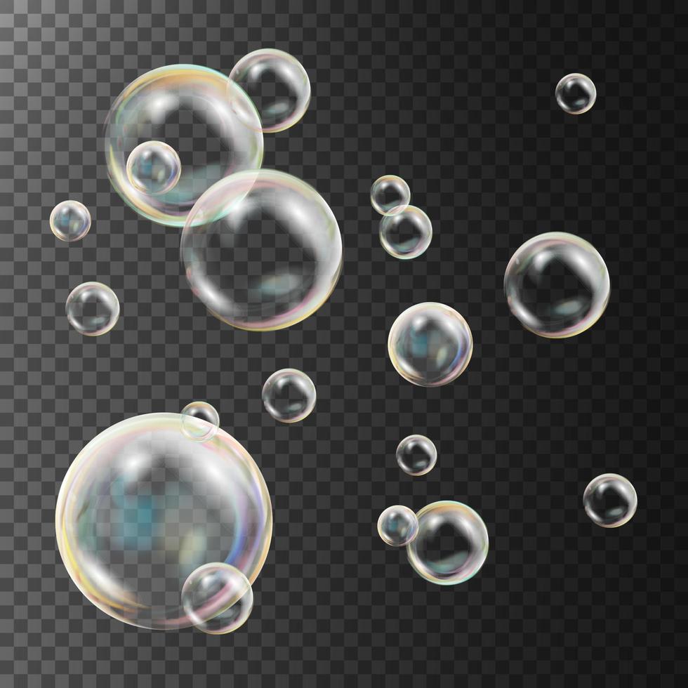 vetor realista de bolhas de sabão. reflexo do arco-íris. lavagem aqua. ilustração isolada