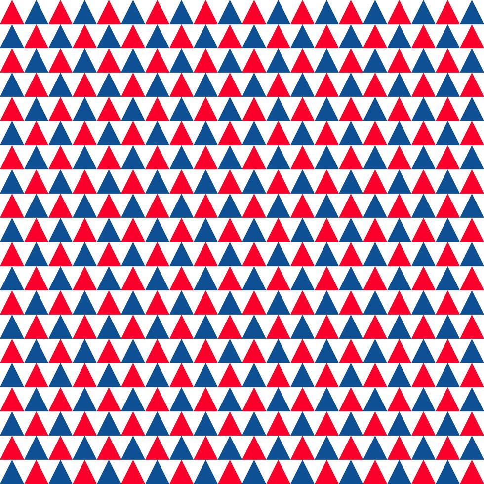 padrão sem emenda patriótico americano. fundo tradicional dos EUA. pano de fundo triangular branco azul vermelho. modelo vetorial para tecido, têxtil, papel de parede, papel de embrulho, etc vetor