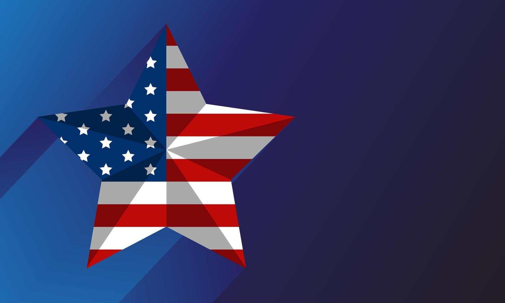 closeup da bandeira americana dos eua com forma de estrela, estados unidos da américa sobre fundo azul vetor