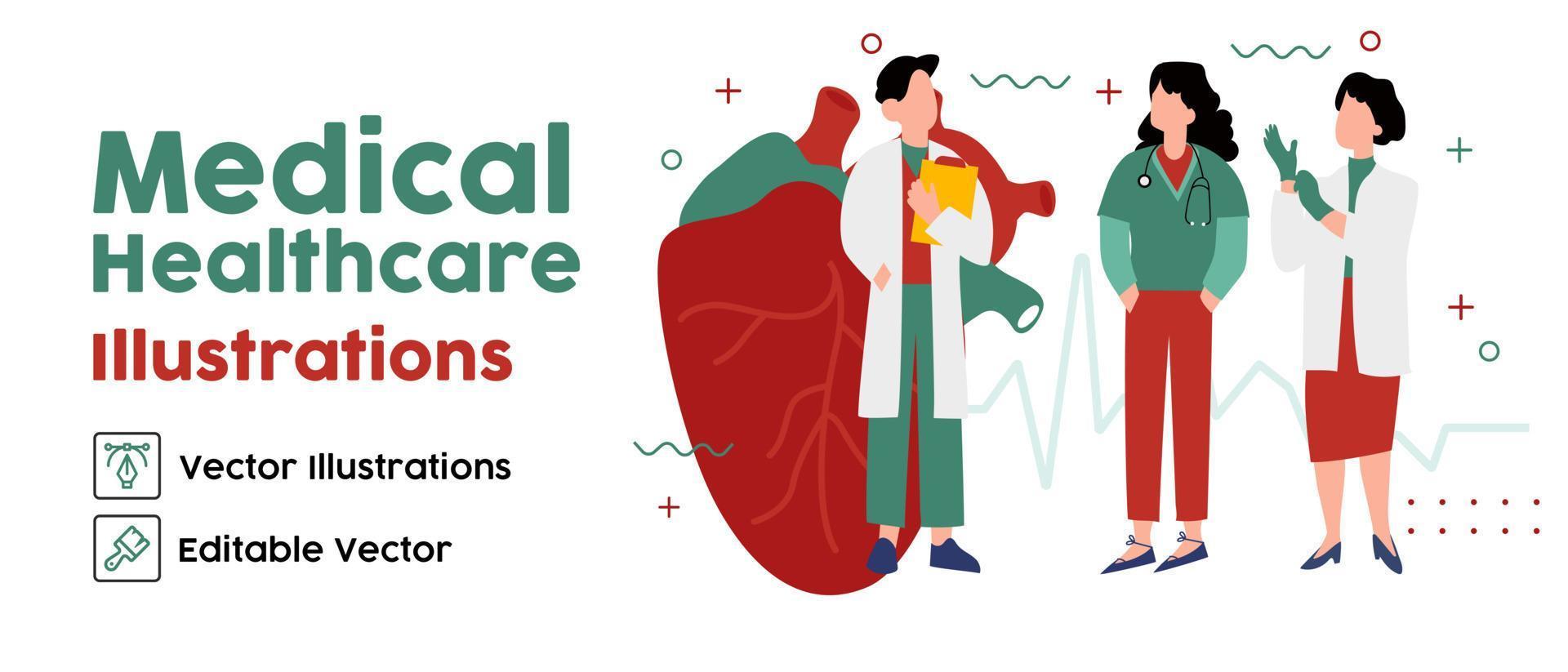 coração humano. conceito de cardiologia. médicos. diagnósticos de cardiologia. ilustração em vetor plana isométrica.
