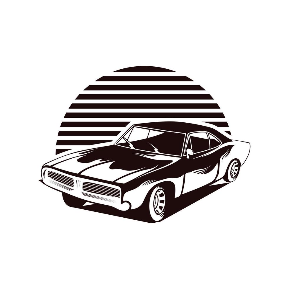 clássico logotipo de carro velho vintage retrô. símbolo de rótulo de silhueta automática de carro. ilustração em vetor preto e branco de etiqueta de serviço de carro