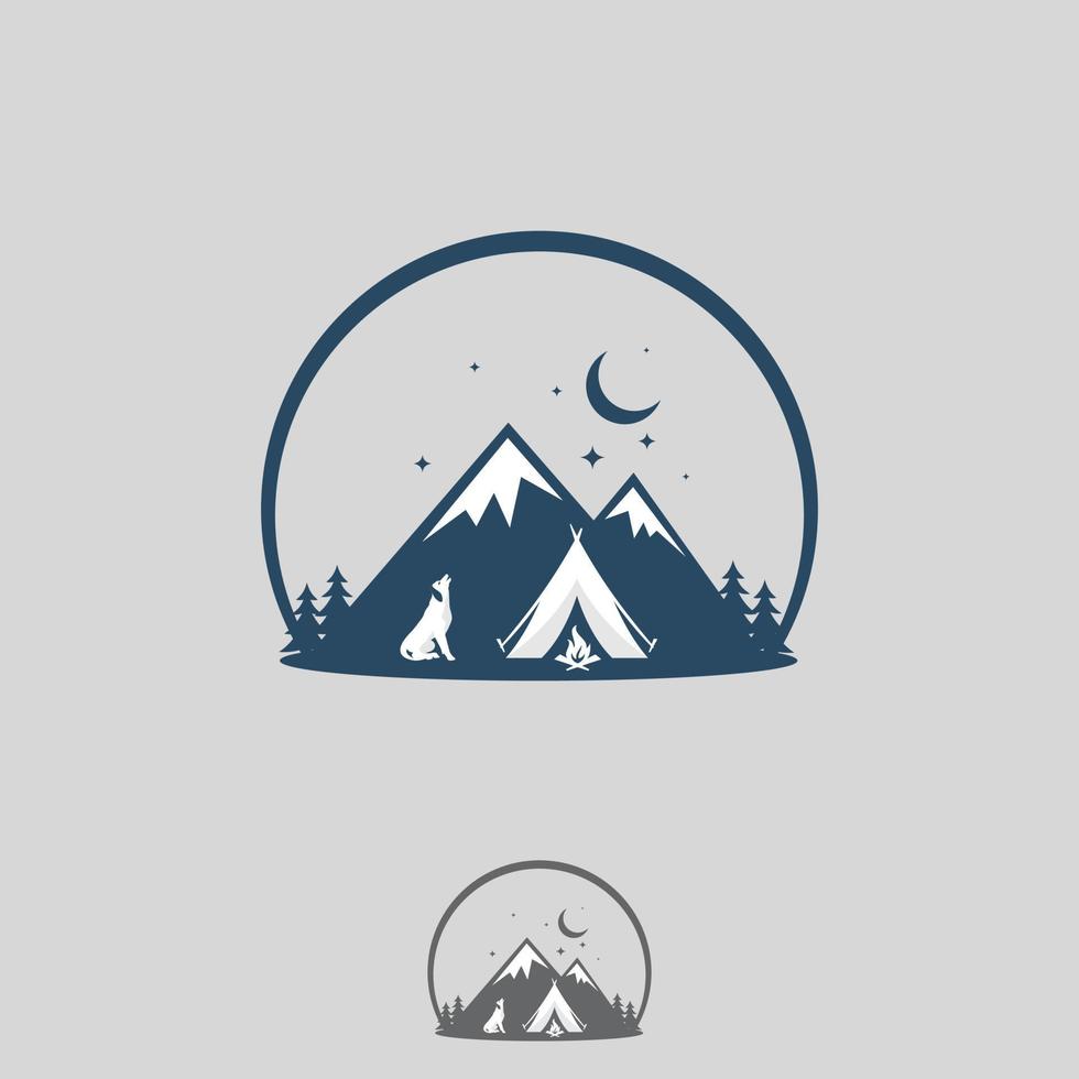 design de ilustração design de emblema de acampamento noturno vetor