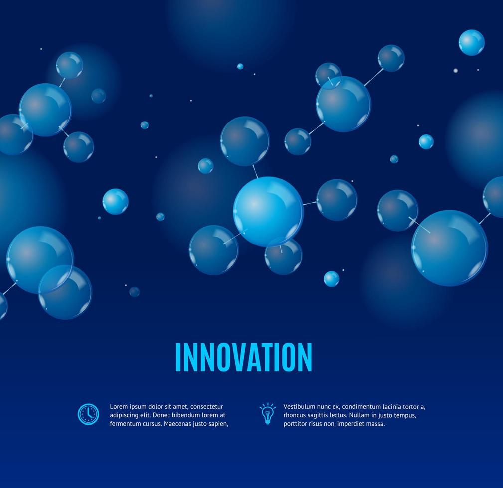 molécula 3d detalhada realista e cartão de cartaz de anúncio de conceito de banner de inovação. vetor