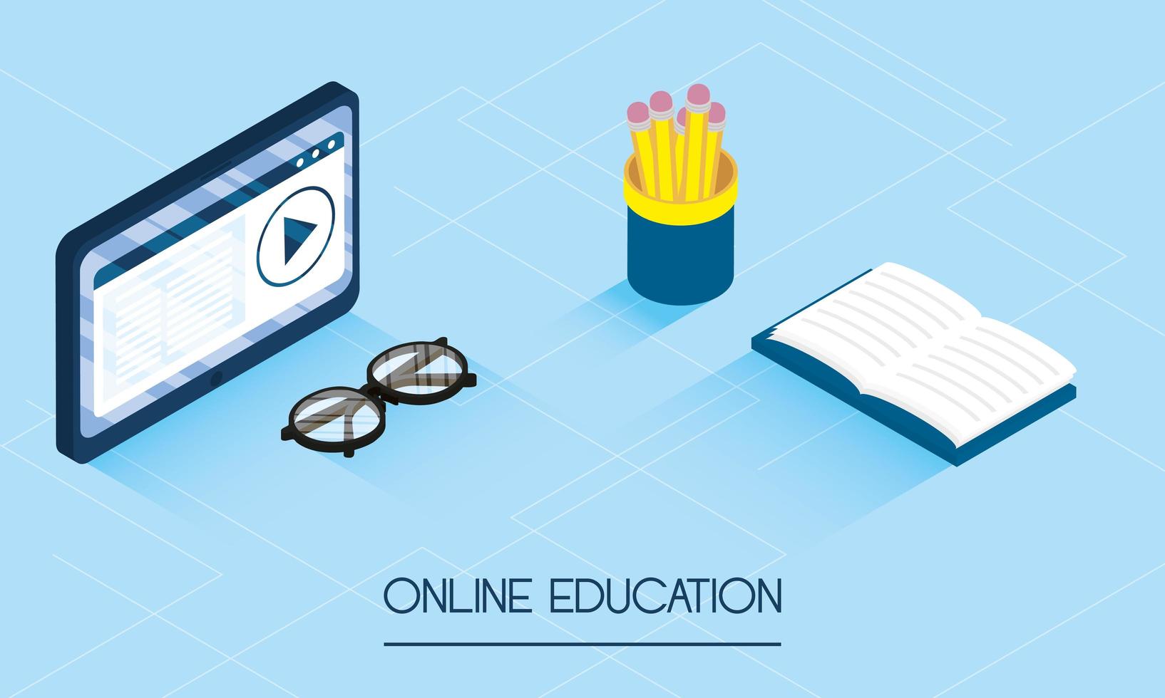 banner online de educação e e-learning com tablet vetor