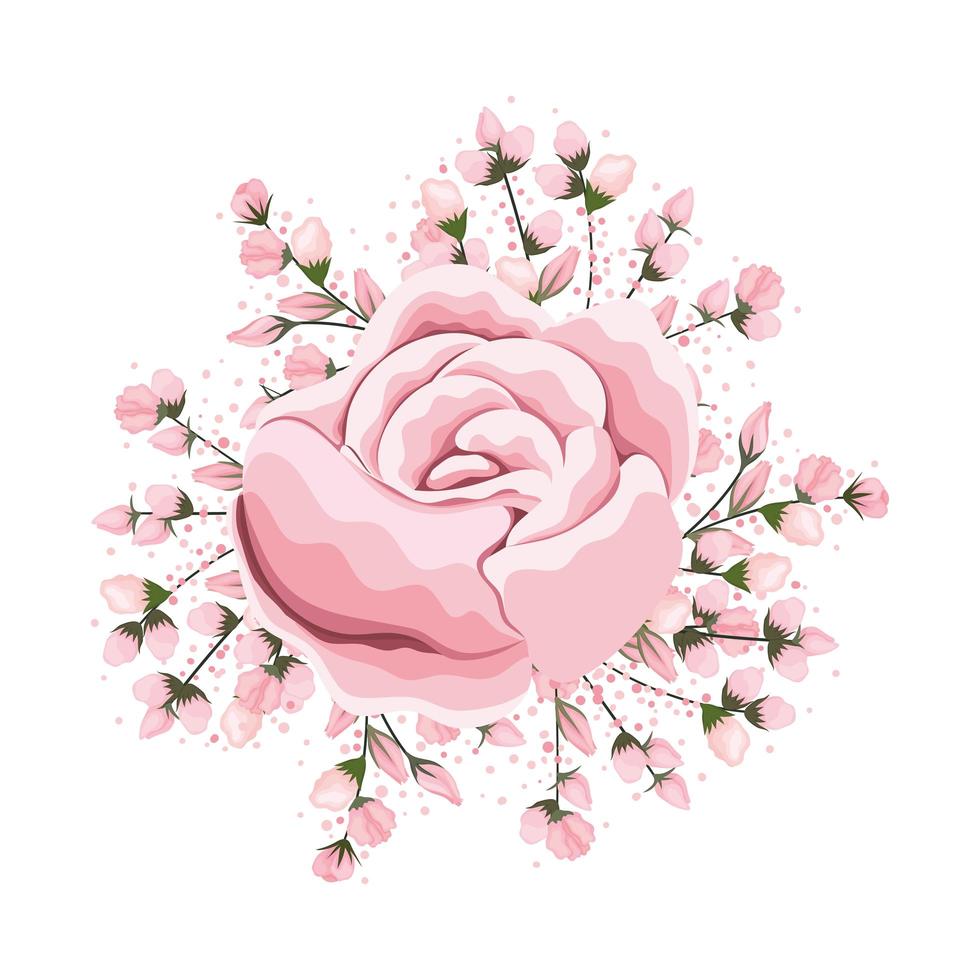 botões em torno de rosa rosa pintura de flores vetor