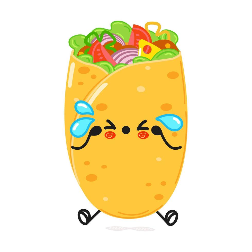 personagem bonito e triste de burrito. vetor mão desenhada ícone de ilustração de personagem kawaii dos desenhos animados. isolado no fundo branco. conceito de personagem burrito triste