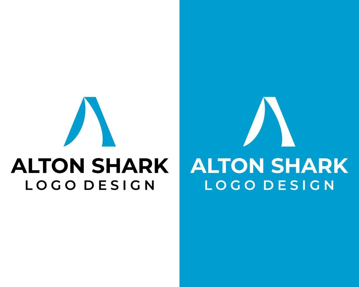 letra um tubarão monograma, mar, oceano, design de logotipo de mamífero. vetor