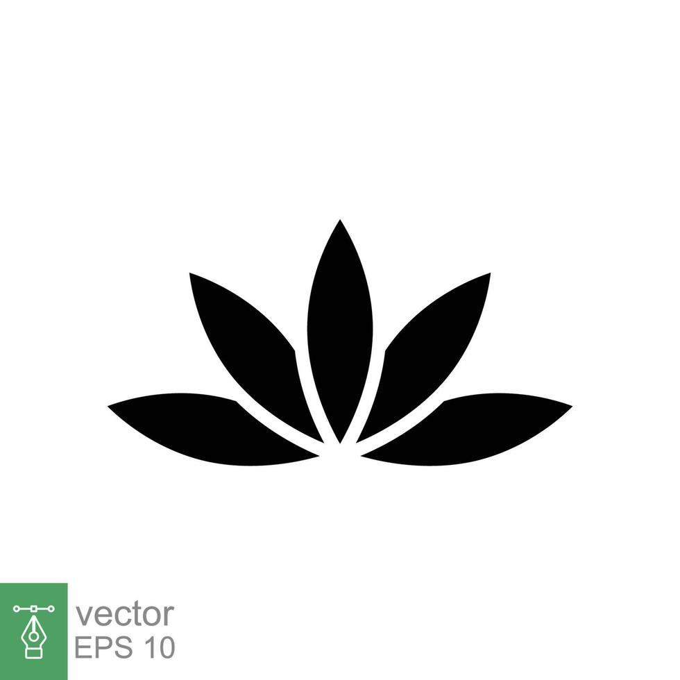 ícone de lótus. estilo sólido simples. símbolo de harmonia, relaxe flor de spa, pétala, folha, flor, conceito de planta natural. sinal de silhueta. ilustração em vetor glifo isolada no fundo branco. eps 10.