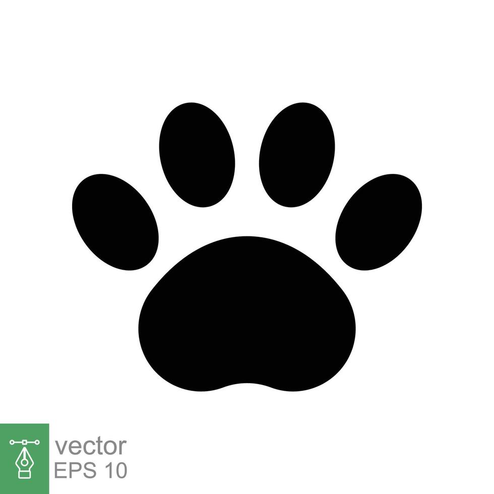 ícone de impressão de pata. estilo sólido simples. pegada, silhueta preta, cachorro, gato, animal de estimação, cachorro, conceito de pé de animal. ilustração em vetor glifo isolada no fundo branco. eps 10.