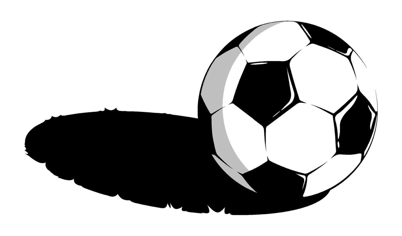 bola de futebol de esportes clássicos preto e branco para futebol encontra-se na grama. sombra no campo de esportes. vetor de contraste minimalista