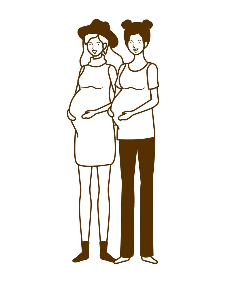 silhueta de mulheres grávidas em pé sobre fundo branco vetor