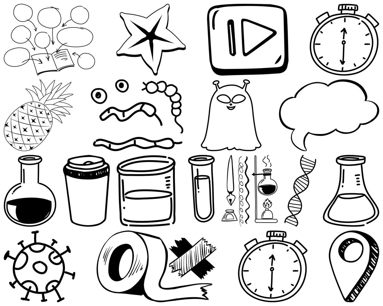 conjunto de item e símbolo desenhado à mão doodle vetor