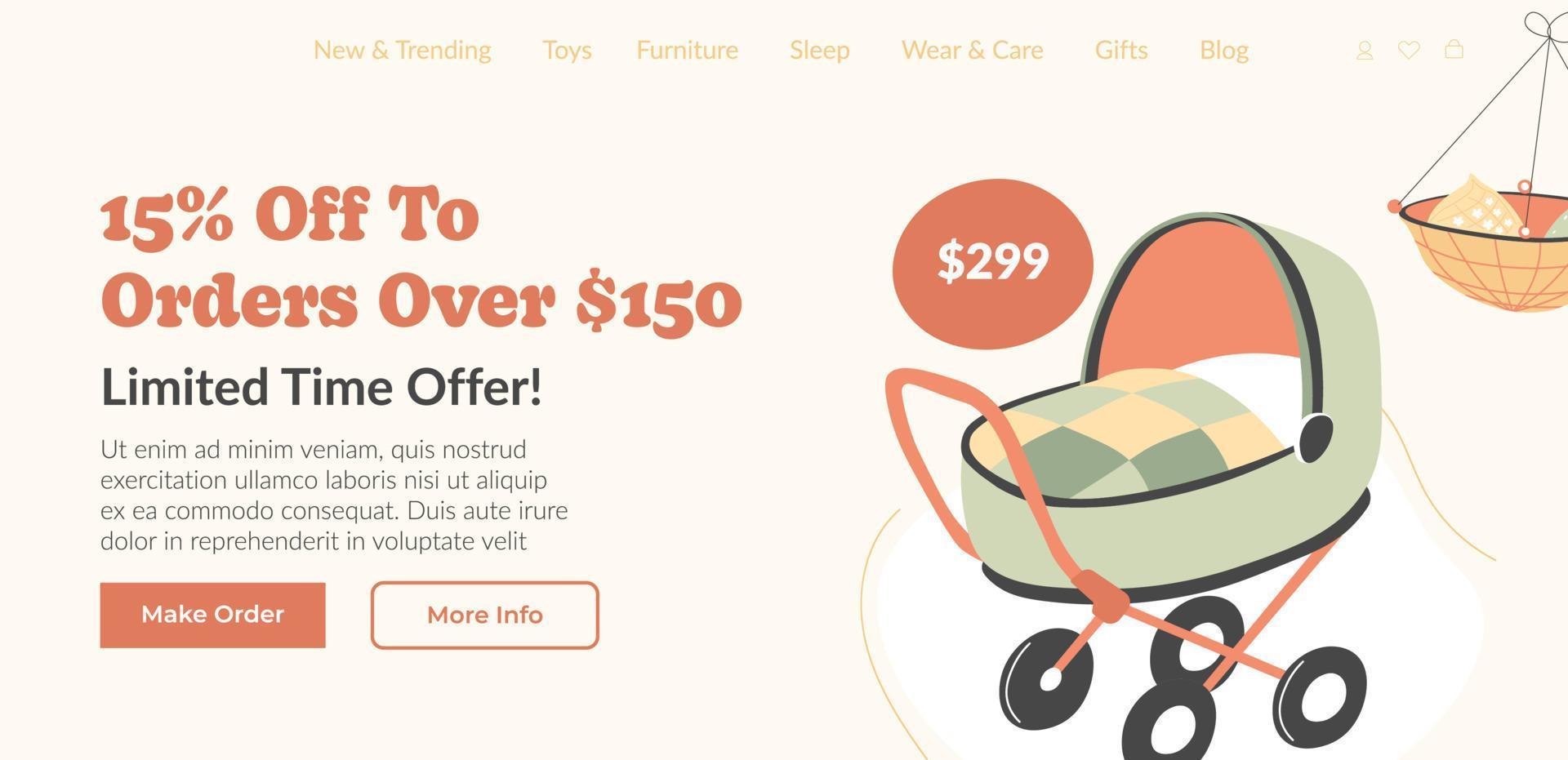 encomende carrinhos de bebê no site e ganhe descontos vetor