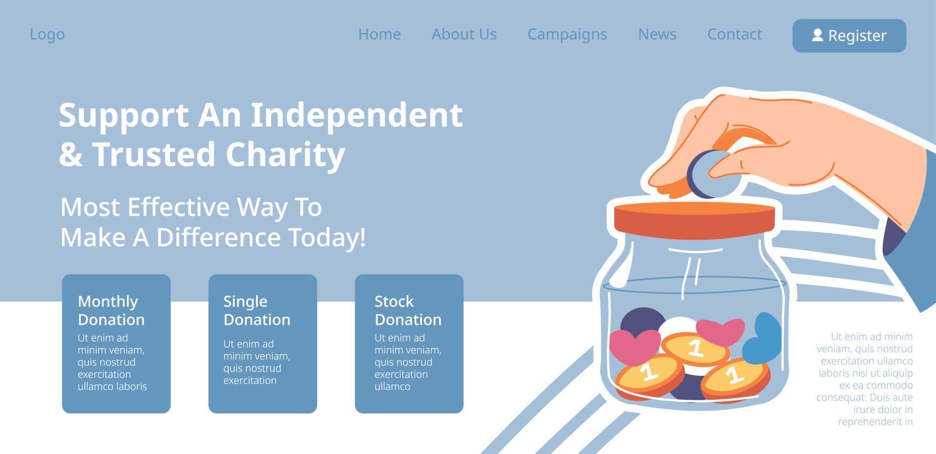 apoie o site de caridade independente e confiável vetor