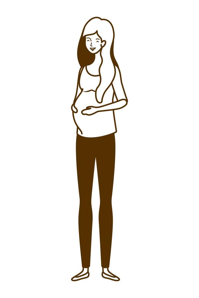 silhueta de mulher grávida em pé no fundo branco vetor