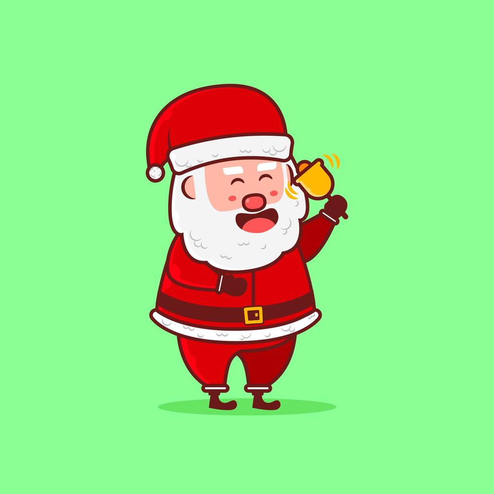 desenho animado bonito bonito papai noel tocando sino vetor