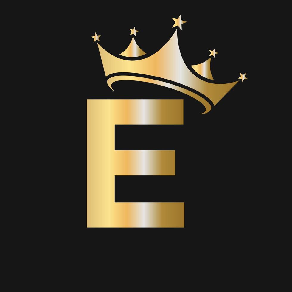 logotipo da coroa da letra e para beleza, moda, estrela, elegante, sinal de luxo vetor