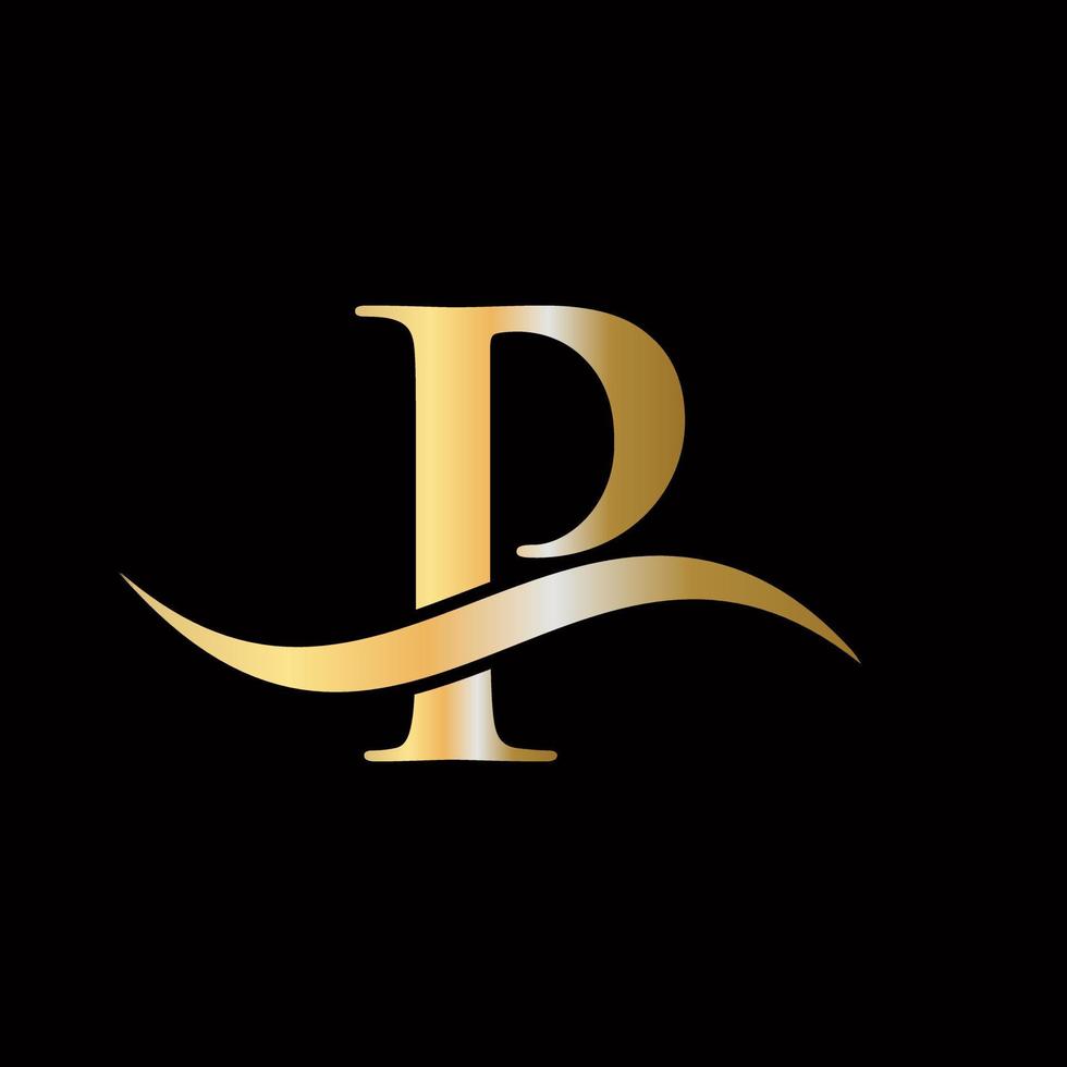 letra p logotipo dourado símbolo luxuoso design de monograma vetor