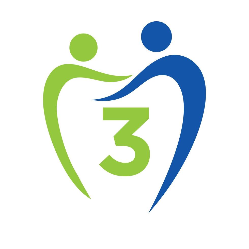 logotipo da clínica odontológica no conceito de carta 3. símbolo de atendimento odontológico familiar. sinal de logotipo de dentista vetor