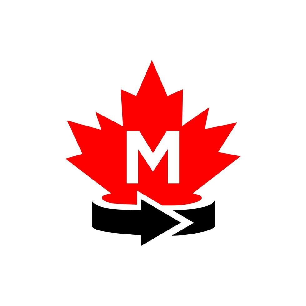 modelo de design de logotipo de maple canadense letra m. logotipo canadense de bordo vermelho vetor