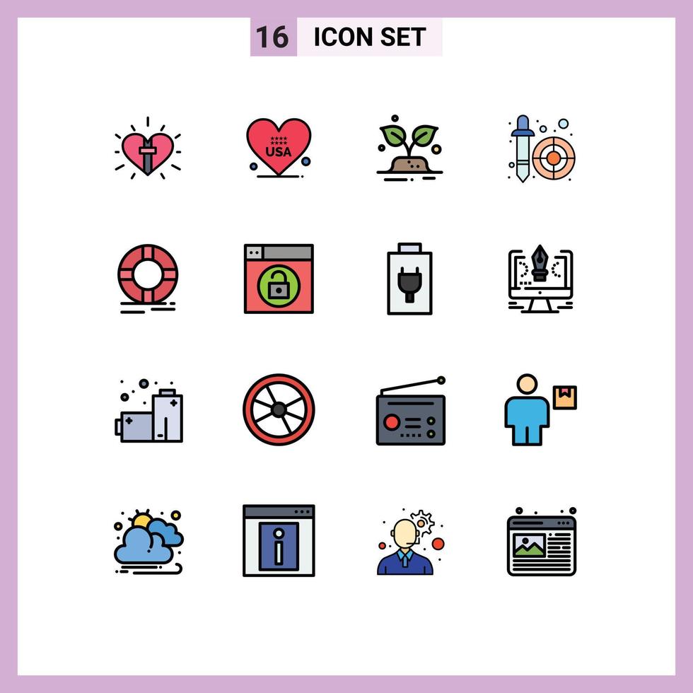 conjunto de 16 sinais de símbolos de ícones de interface do usuário modernos para seletor de círculo eua conta-gotas salvar elementos de design de vetor criativo editável