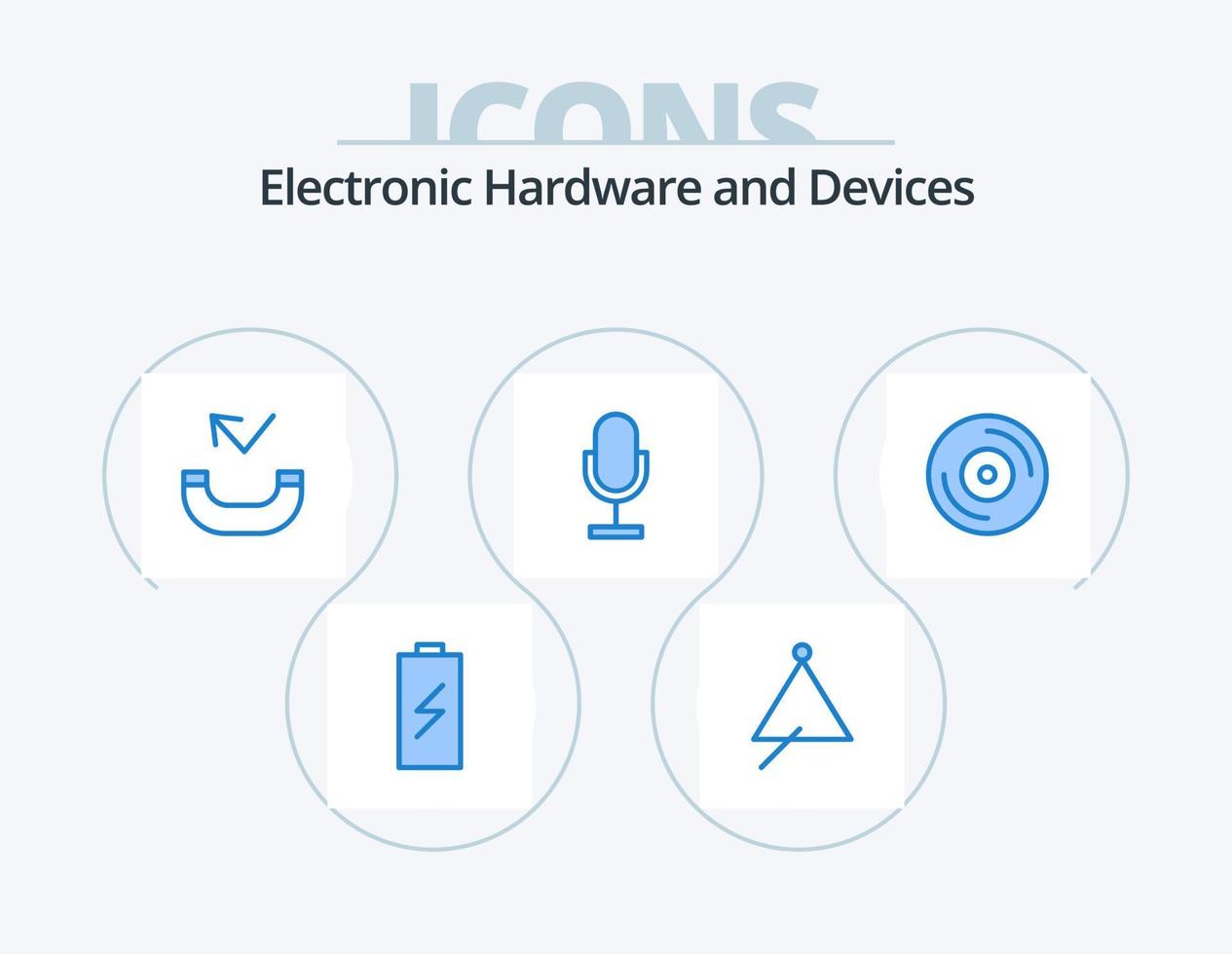 design de ícones do pacote de ícones azuis de dispositivos 5. registro. microfone. som. transmissão. telefone vetor