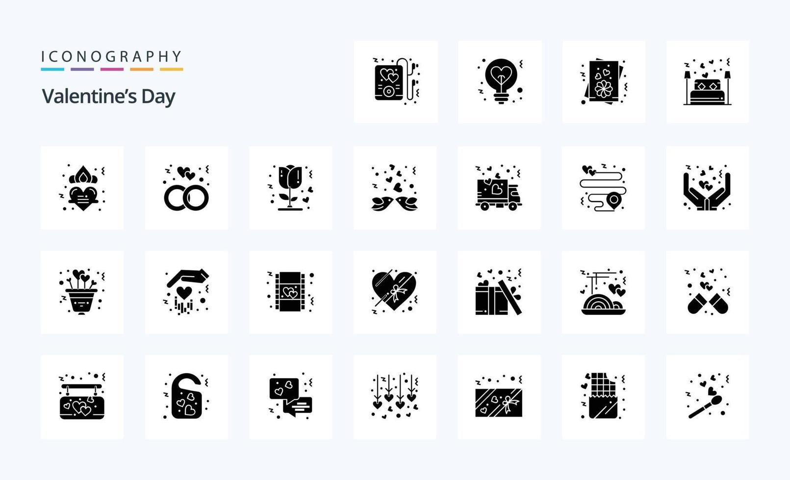 25 pacote de ícones de glifos sólidos para o dia dos namorados vetor