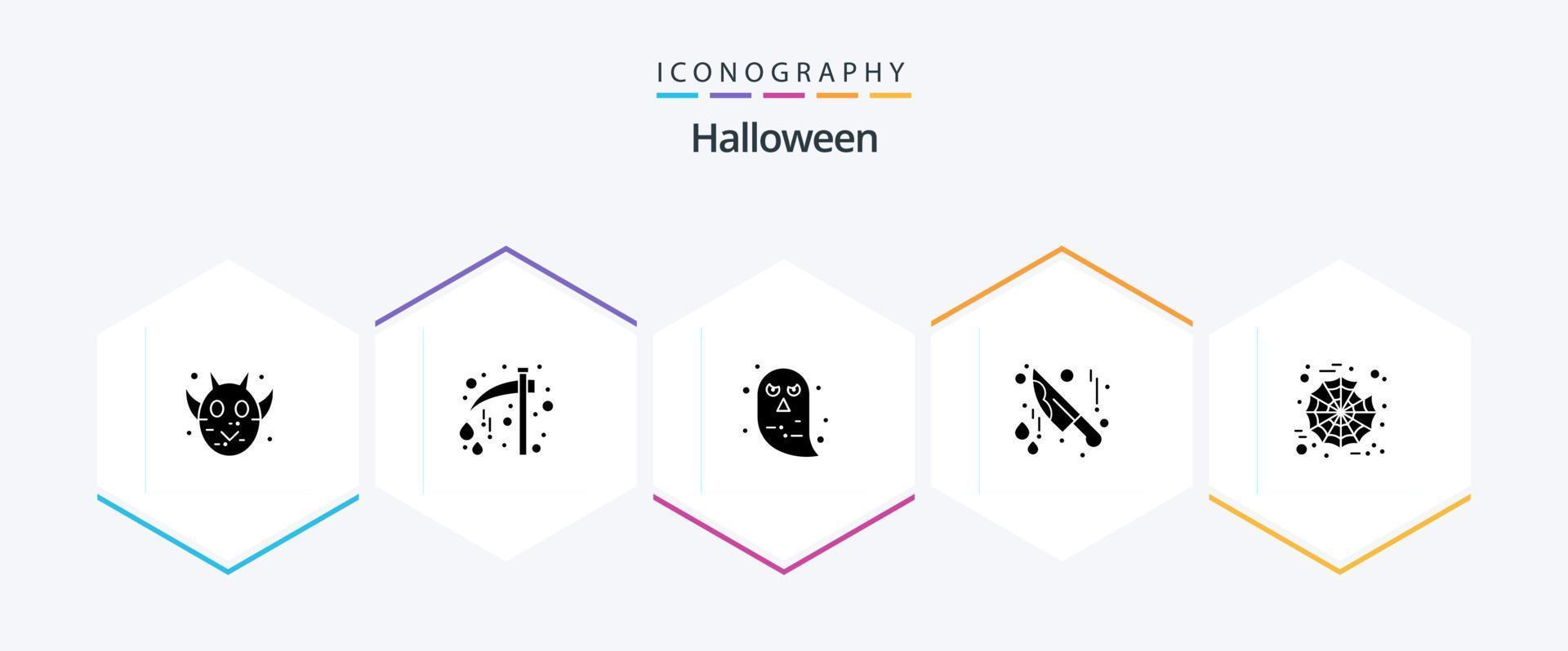 pacote de ícones de 25 glifos do dia das bruxas, incluindo aranha. faca. apavorante. dia das Bruxas. dia das Bruxas vetor