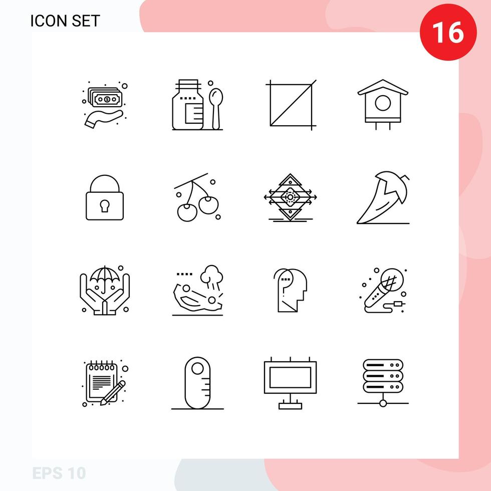 Pacote de esboço de interface de usuário de 16 sinais e símbolos modernos de design de segurança de login, elementos de design de vetores editáveis de bloqueio de casa de pássaro