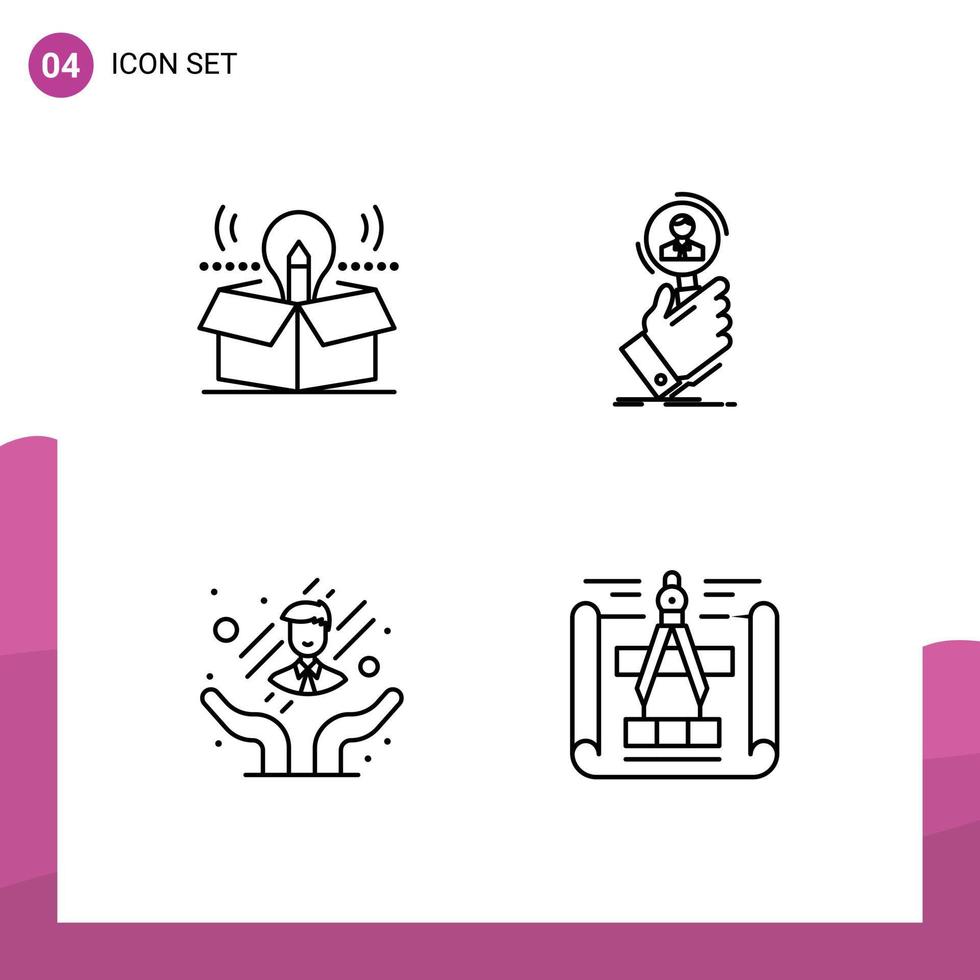 4 ícones criativos, sinais e símbolos modernos de caixa, pessoas, ideia, pesquisa, atendimento ao cliente, elementos de design de vetores editáveis