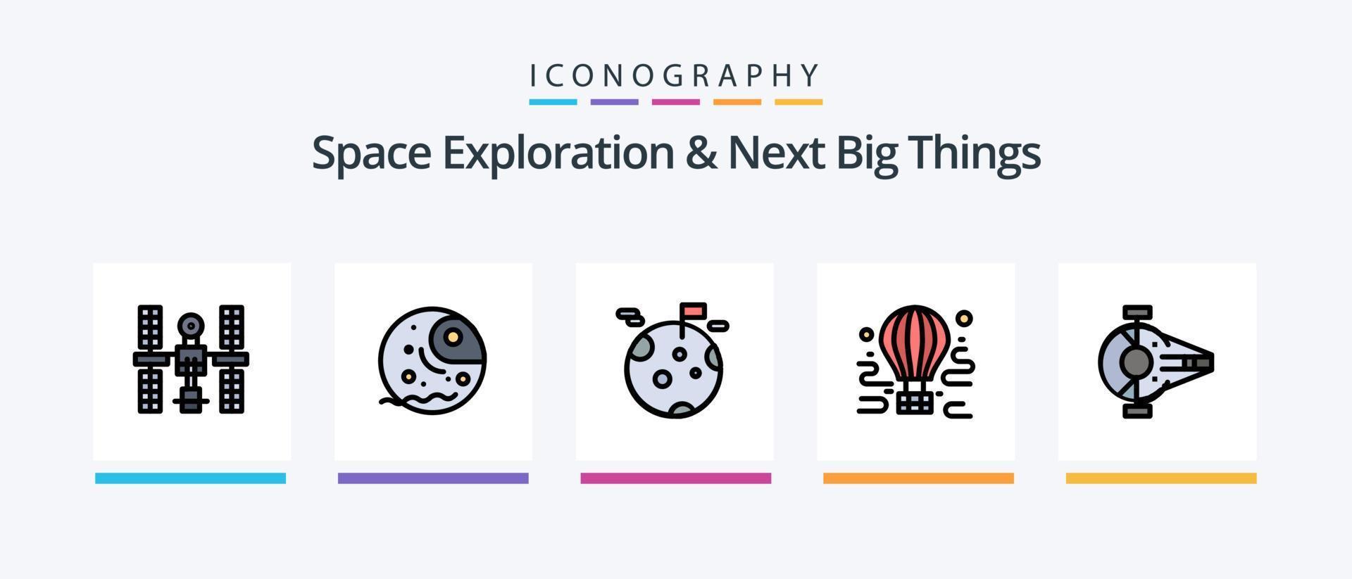 a exploração espacial e a próxima linha de grandes coisas preencheram o pacote de 5 ícones, incluindo satélite. orbital. planeta. complexo. Formato. design de ícones criativos vetor