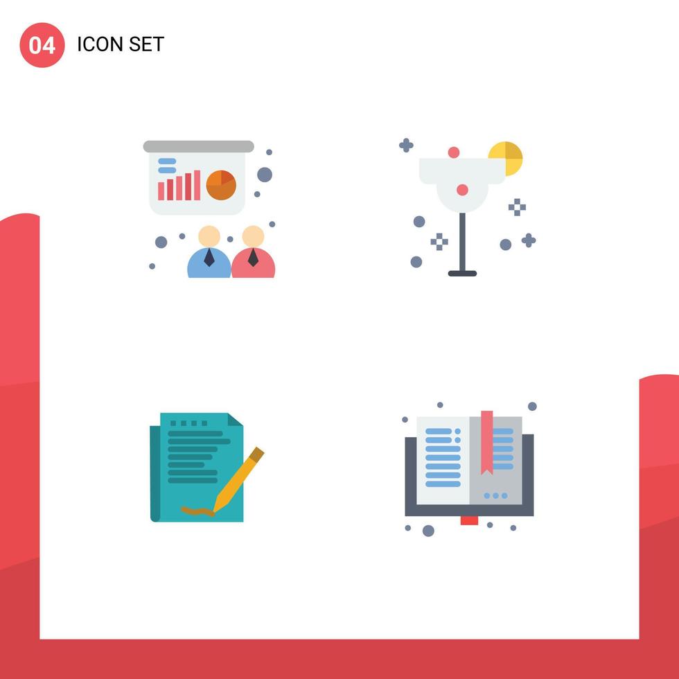 conjunto moderno de 4 ícones e símbolos planos, como elementos de design de vetores editáveis de layout de cal de relatório de conferência