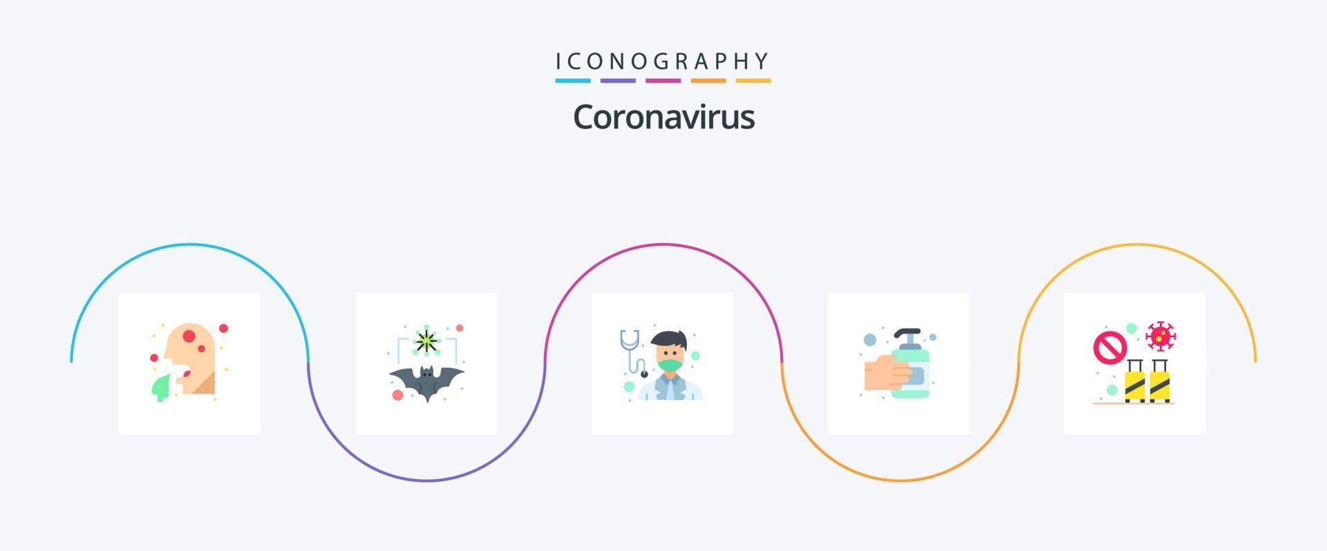 pacote de ícones de 5 planos de coronavírus, incluindo infecção. desinfetante para as mãos. vírus. lavar à mão. médico vetor