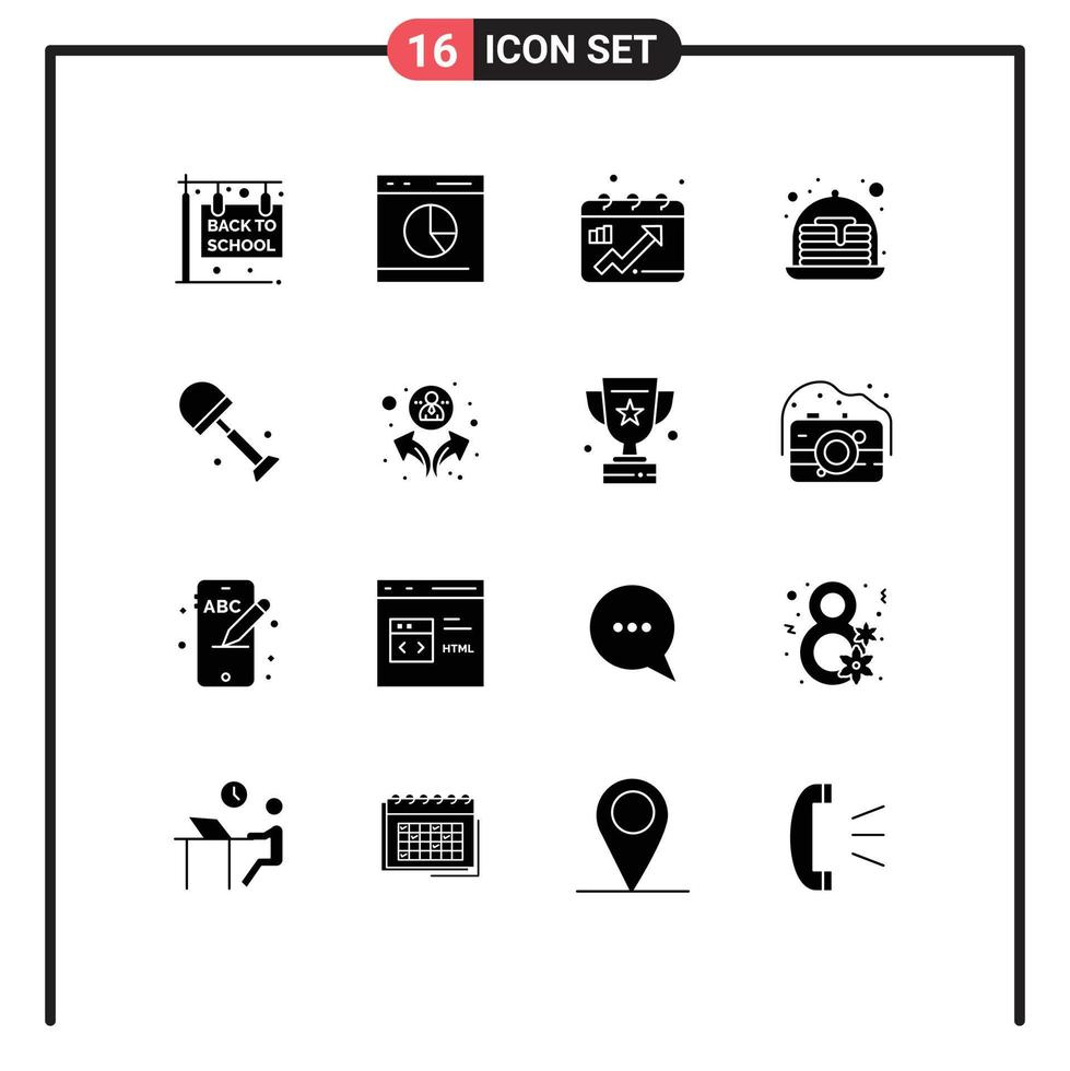 conjunto de 16 sinais de símbolos de ícones de interface do usuário modernos para pá doces estatísticas gráfico de morango elementos de design de vetores editáveis