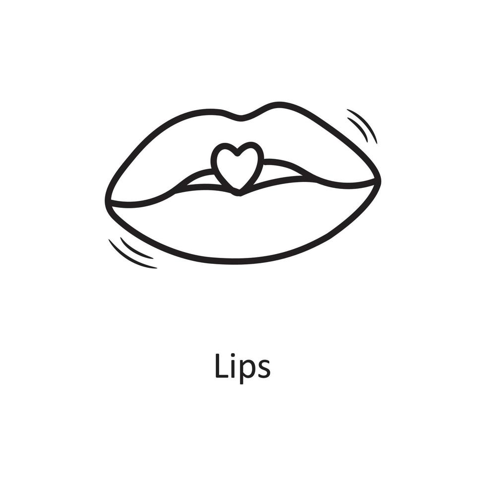 lábios vector contorno mão desenhar ícone design ilustração. símbolo do dia dos namorados no arquivo eps 10 de fundo branco