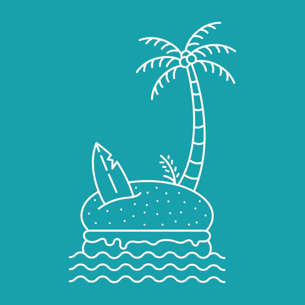 férias de verão para ilustração monoline de burger island para vestuário vetor