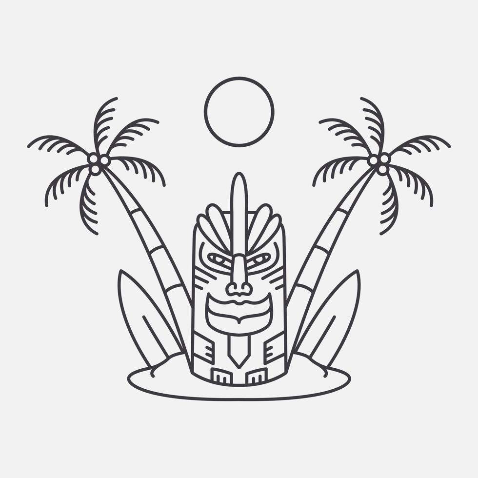 ilustração monoline de férias de verão da ilha tiki para vestuário vetor