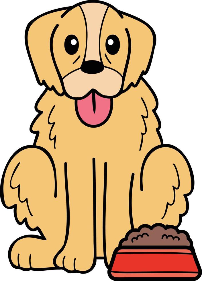 cão retriever dourado desenhado à mão com ilustração de comida no estilo doodle vetor