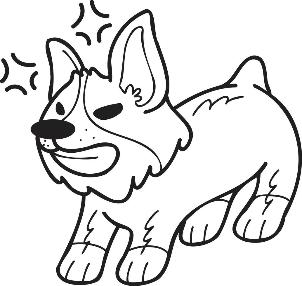 ilustração de cachorro corgi raivoso desenhada à mão no estilo doodle vetor