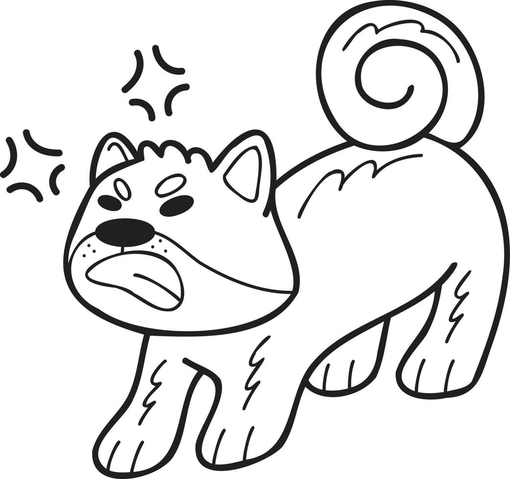 ilustração de cachorro shiba inu raivoso desenhada à mão no estilo doodle vetor