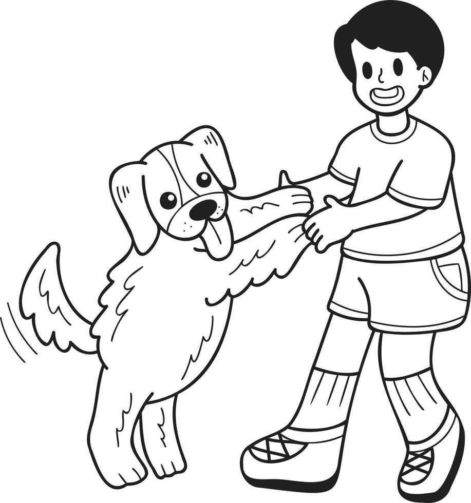 cão retriever dourado desenhado à mão implorando ilustração do proprietário no estilo doodle vetor