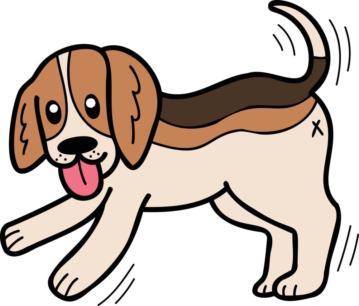 cachorro beagle desenhado à mão ilustração andando em estilo doodle vetor