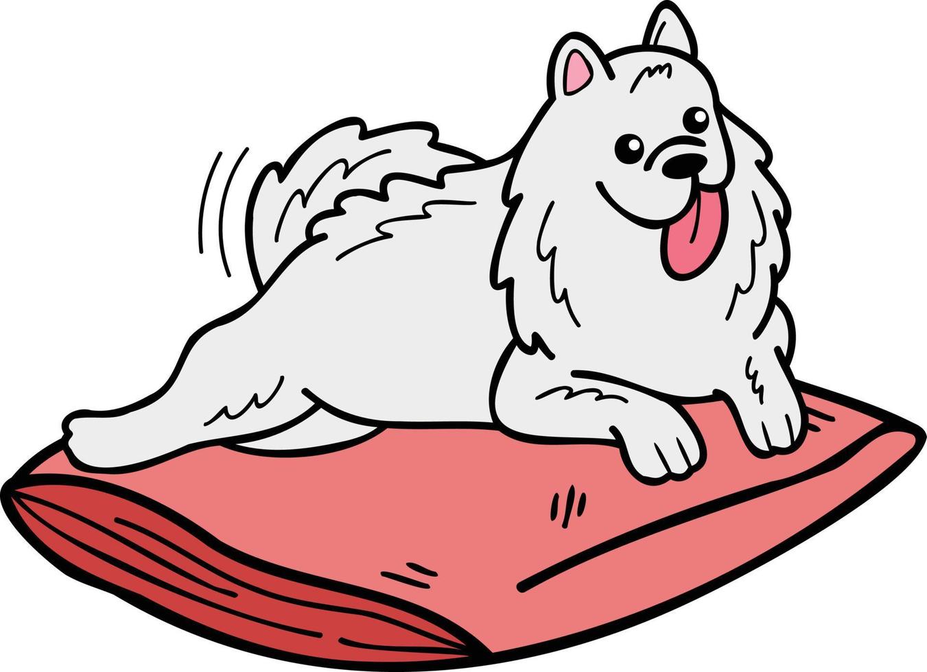 mão desenhada ilustração de cachorro samoiedo dormindo em estilo doodle vetor