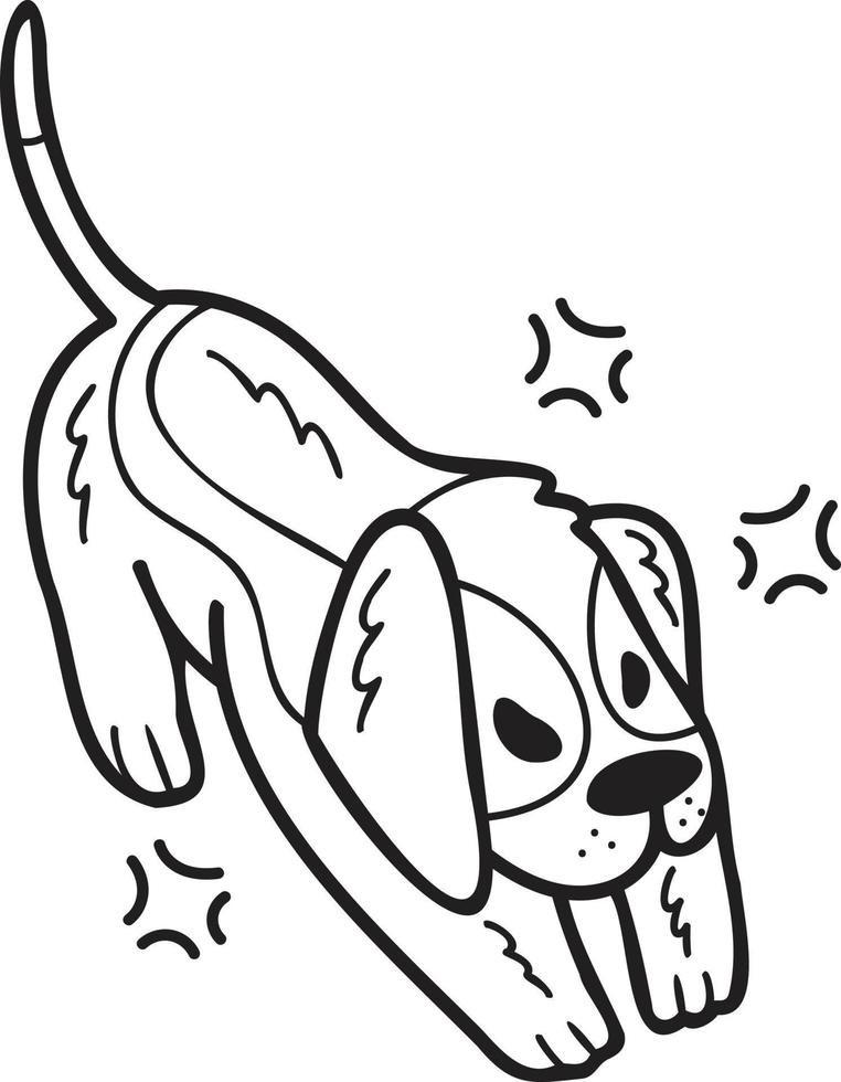 ilustração de cachorro beagle raivoso desenhada à mão no estilo doodle vetor