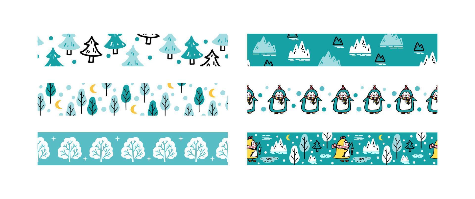 conjunto de peças de padrões perfeitos de inverno para fitas washi de papel vetor