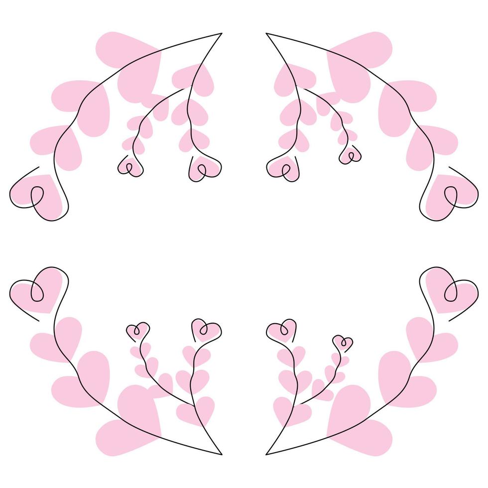 quadro redondo abstrato de corações em uma linha em tons de rosa pálido na moda. modelo para letras vetor