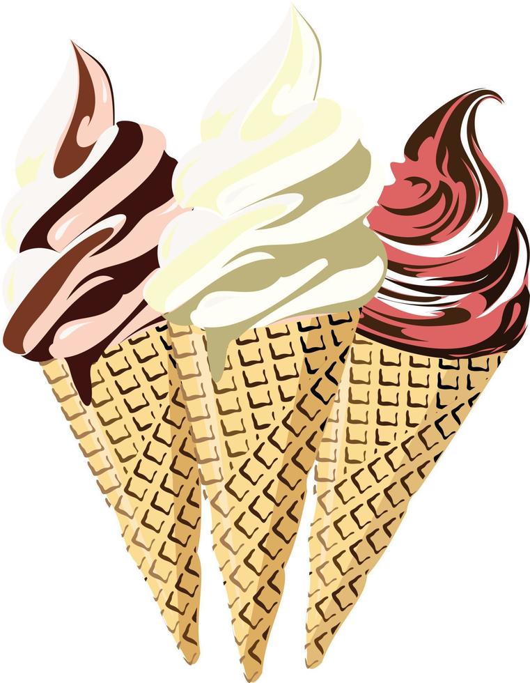 um conjunto de taças de sorvete com sabores diferentes vetor