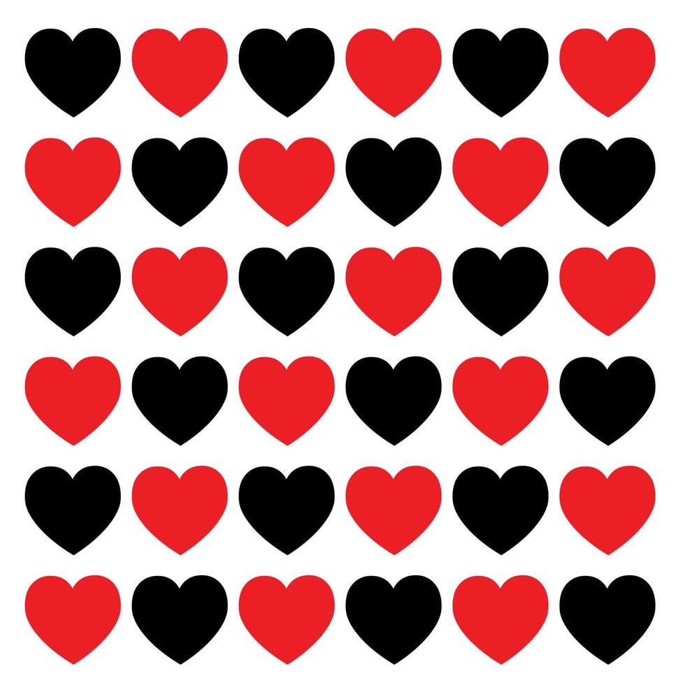 padrão de corações vermelhos e pretos em fundo branco vetor